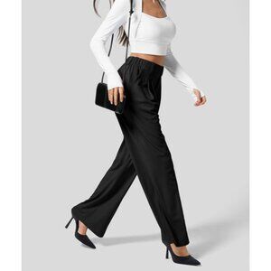Halara High Waisted Wide Leg Waffle Casual Pants Sz XS Tall Black Plicated Side